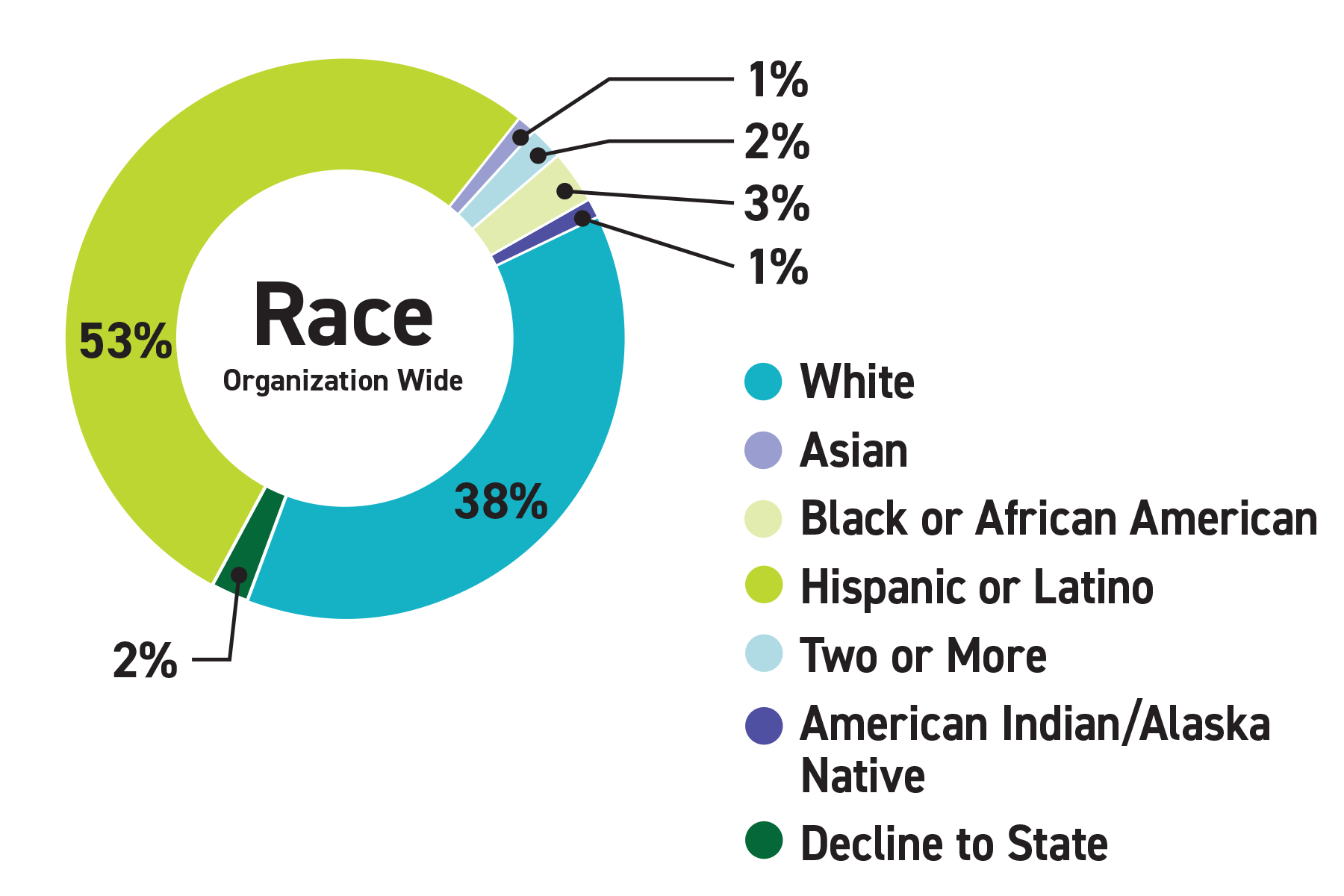 pie chart: Organization Wide Diversity Statistics as of April 1, 2024 Race